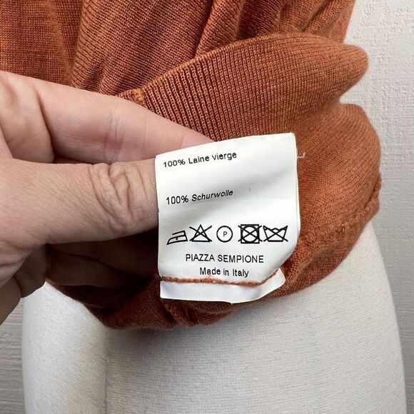 Piazza Sempione Top 10 Womens Orange 3/4 Sleeve Turtleneck Knit Wool Lightweight - Picture 6 of 8